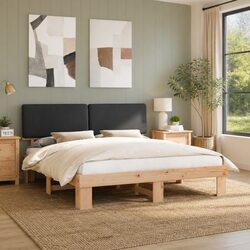 Comfortable Grey Bed Frame with Upholstered Headboard 180x200cm