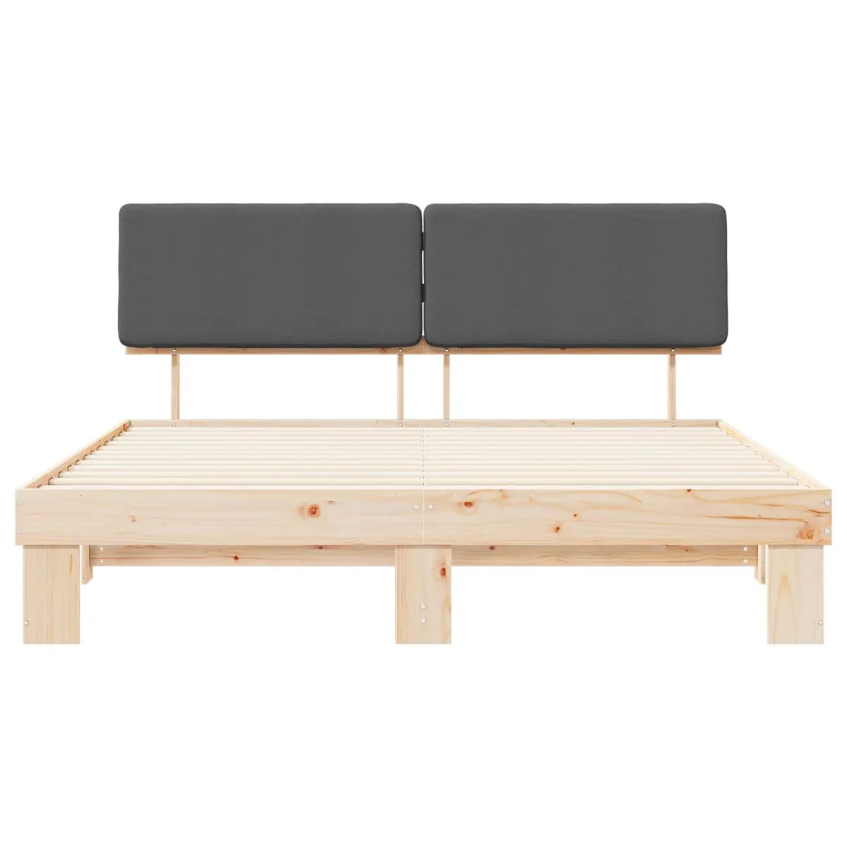 Bed Frame Grey Upholstered Headboard 180x200cm Solid Pine Wood Platform Slatted Base