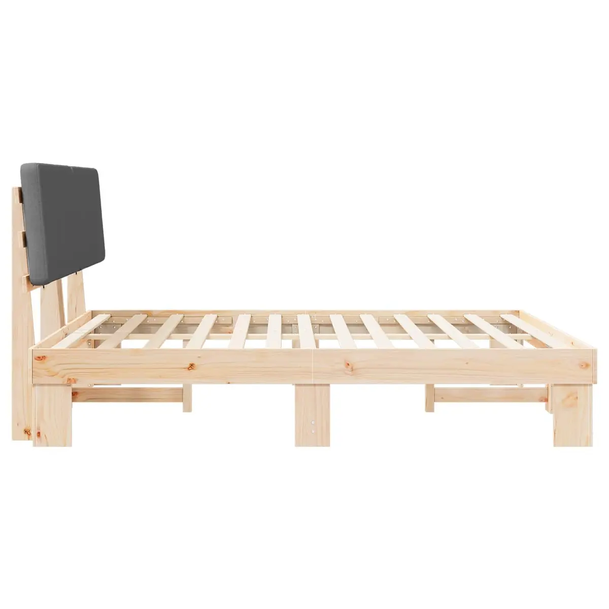 Bed Frame Grey Upholstered Headboard 180x200cm Solid Pine Wood Platform Slatted Base