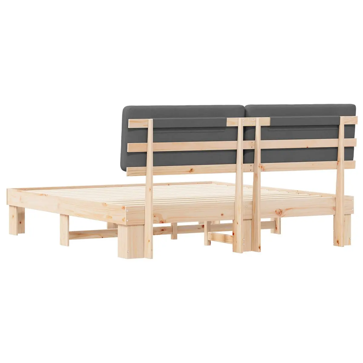 Bed Frame Grey Upholstered Headboard 180x200cm Solid Pine Wood Platform Slatted Base
