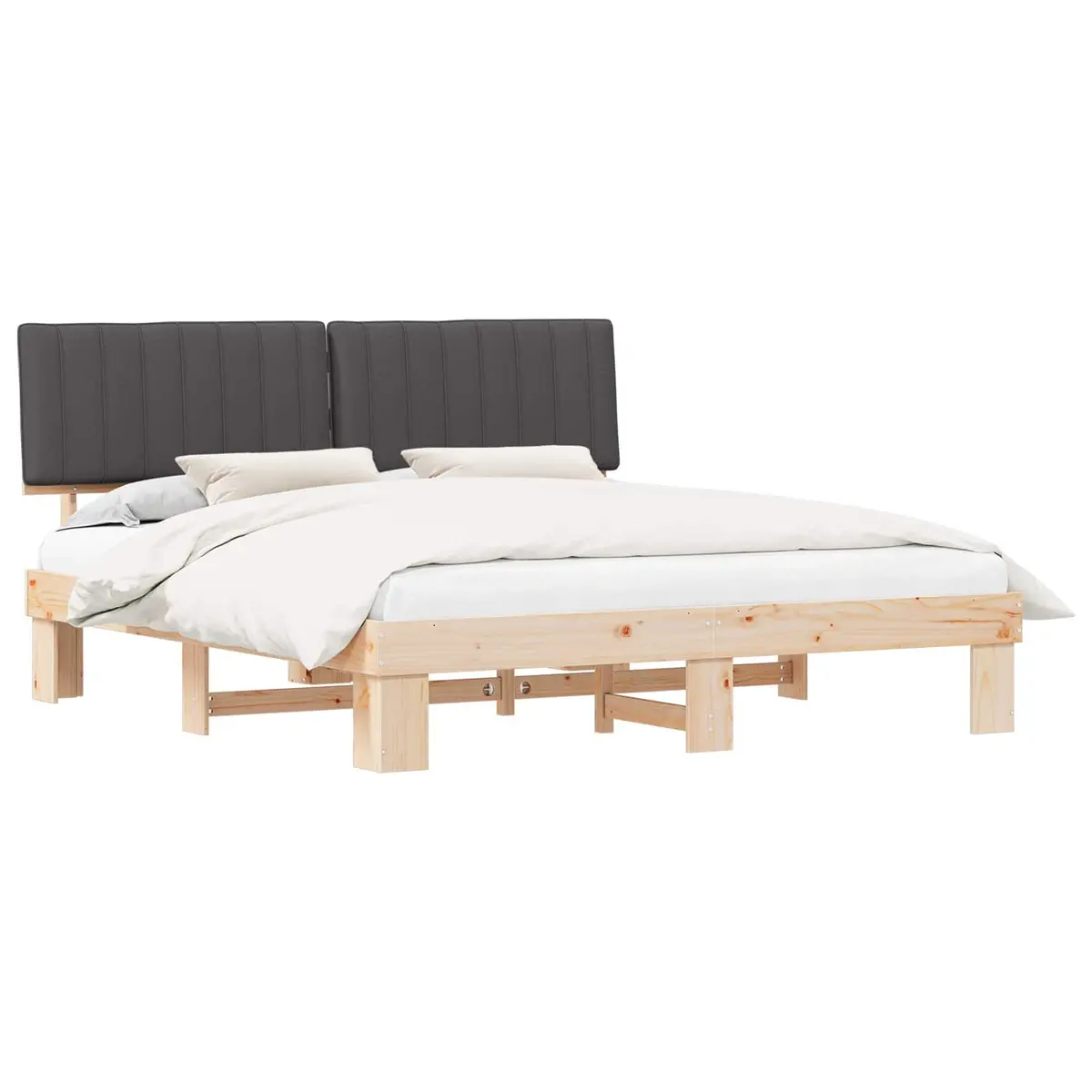 Bed Frame Upholstered Headboard Grey 180 x 200 cm Solid Pine Wood Modern
