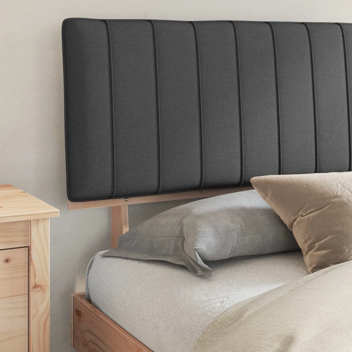 Bed Frame Upholstered Headboard Grey 180 x 200 cm Solid Pine Wood Modern