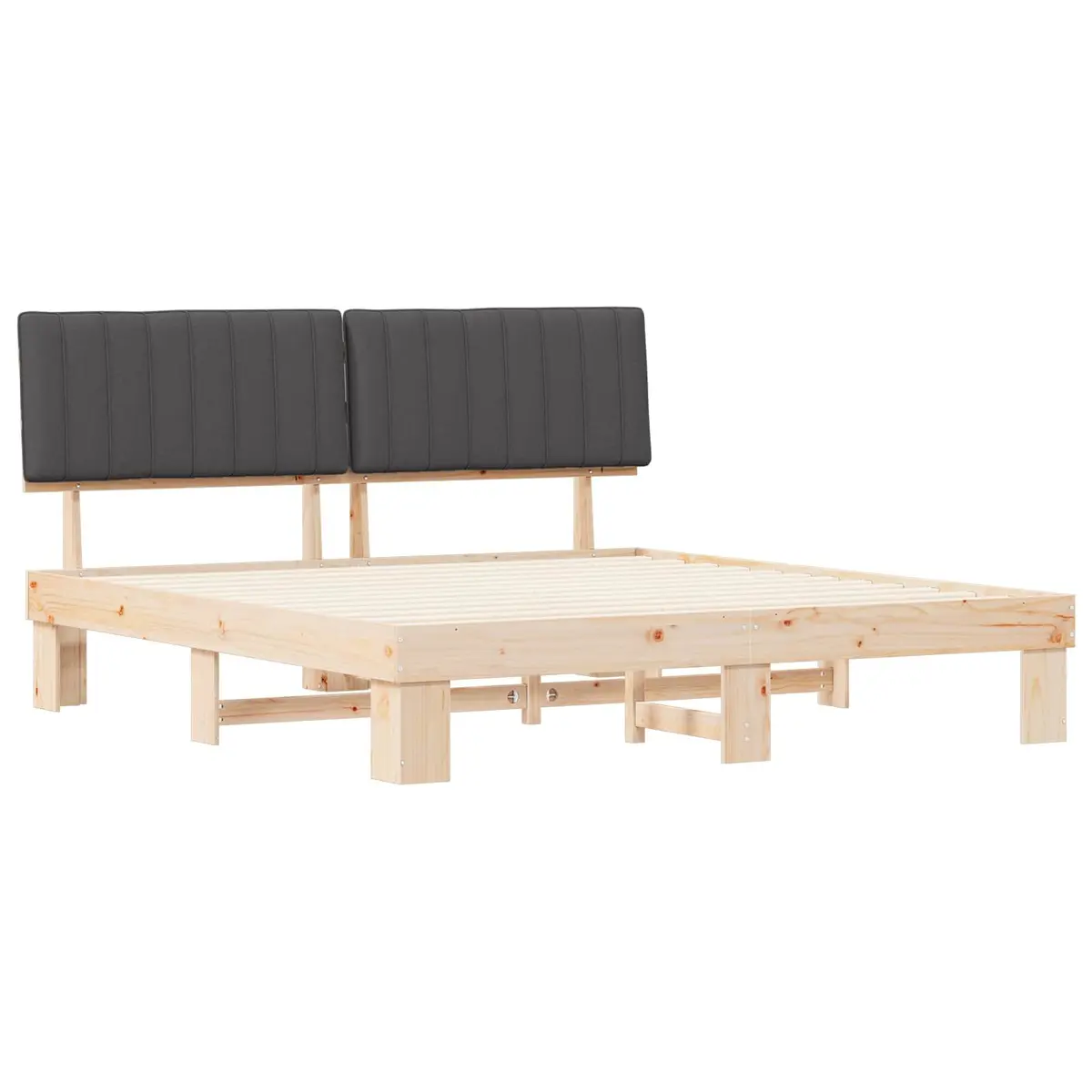 Bed Frame Upholstered Headboard Grey 180 x 200 cm Solid Pine Wood Modern