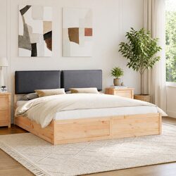 Upholstered Headboard Bed Frame in Grey 180 x 200 cm