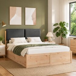 Grey Upholstered Bed Frame with Modern Headboard