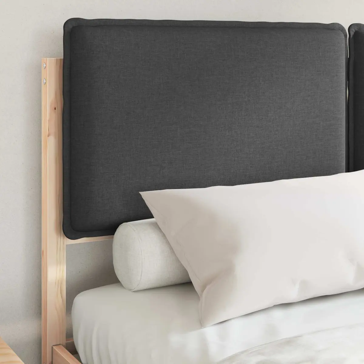 Bed Frame Grey Upholstered 150x200cm Solid Pine Wood Platform