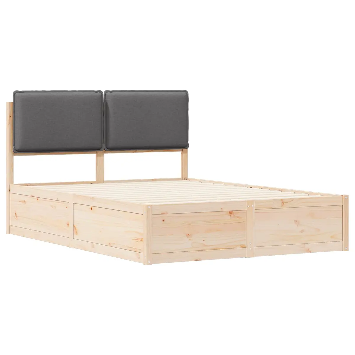Bed Frame Grey Upholstered 150x200cm Solid Pine Wood Platform