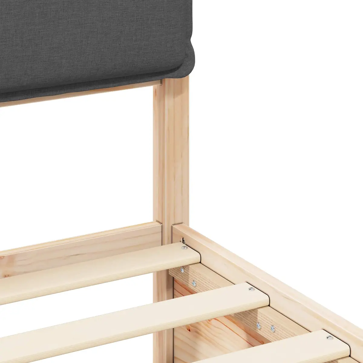 Bed Frame Grey Upholstered 150x200cm Solid Pine Wood Platform
