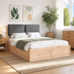 Grey Upholstered Headboard Bed Frame 135 x 190 cm