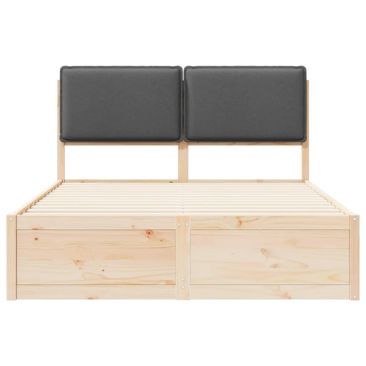 Bed Frame Upholstered Headboard Grey 135 x 190 cm Modern Platform Solid Pine Wood
