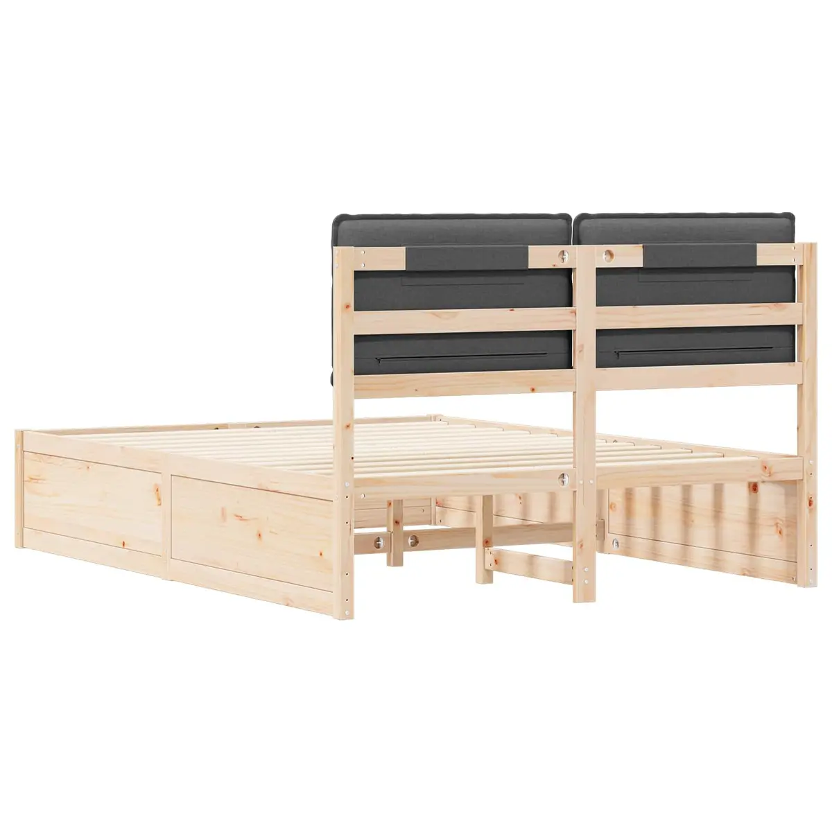 Bed Frame Upholstered Headboard Grey 135 x 190 cm Modern Platform Solid Pine Wood