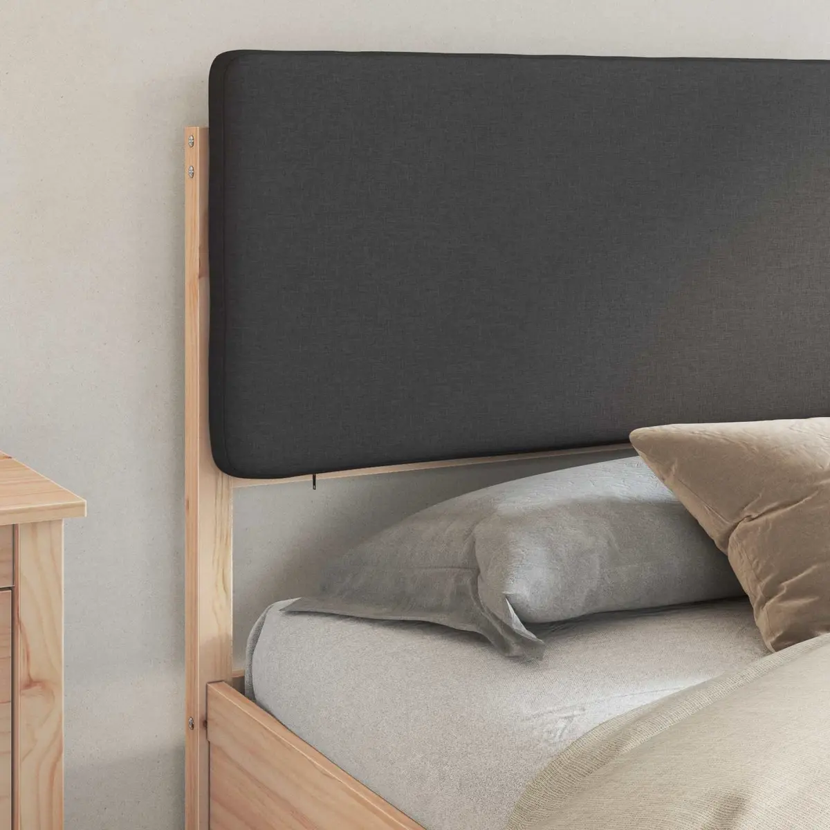 Bed Frame Upholstered Headboard Dark Grey 180 x 200 cm Wooden Modern