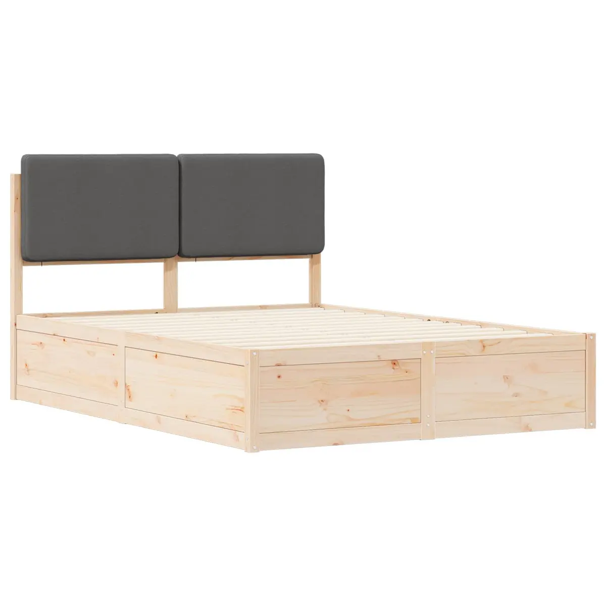 Upholstered Headboard Bed Frame Grey 150x200cm Solid Pine Wood Platform Slats