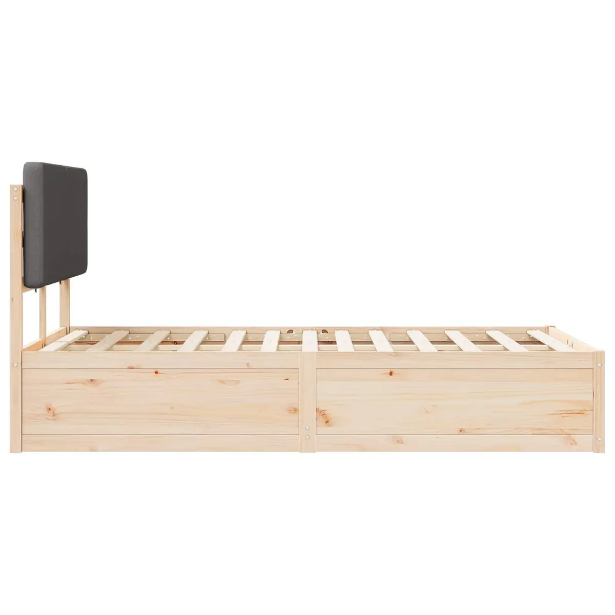 Bed Frame Upholstered Headboard Grey 135 x 190 cm Solid Pine Wood Modern Furniture
