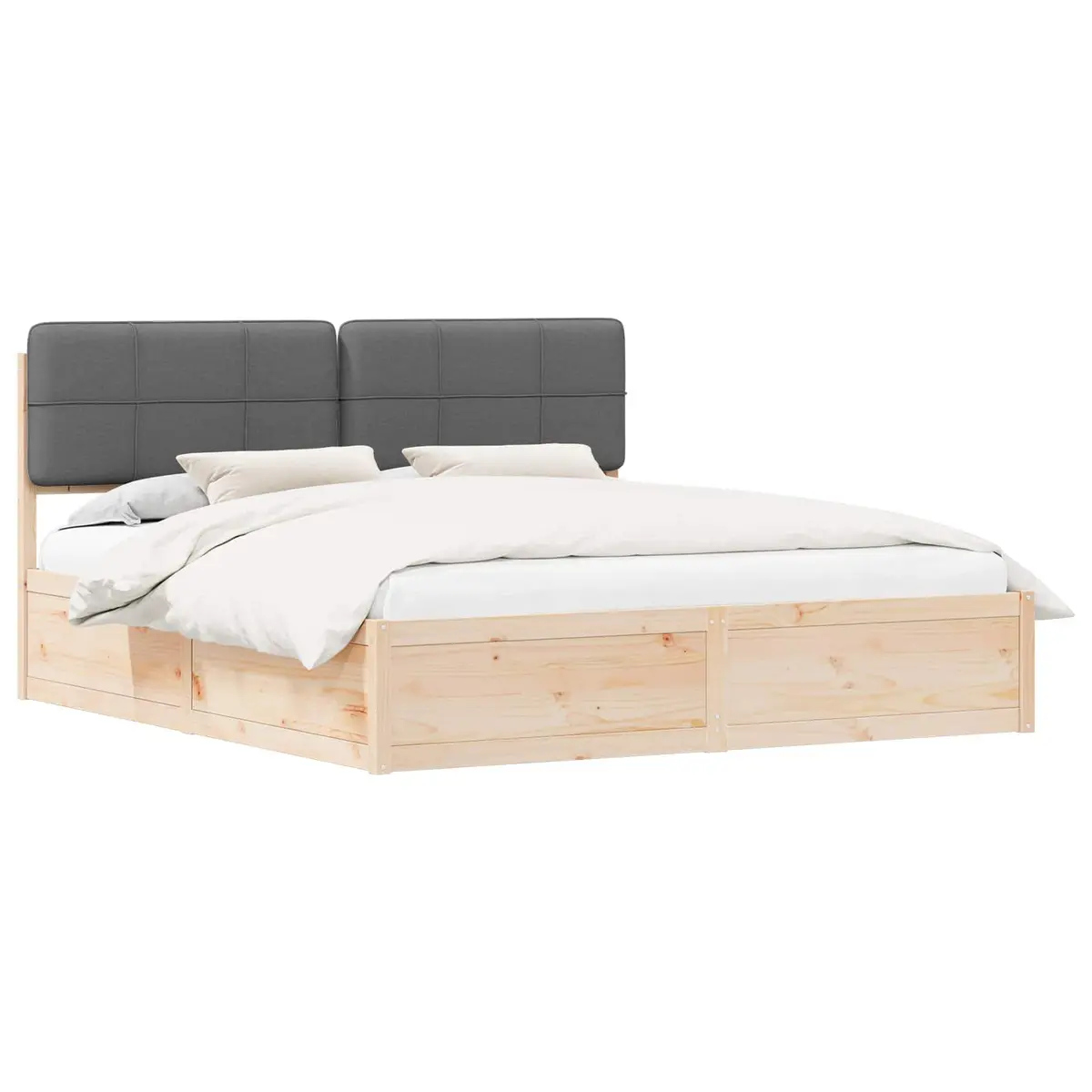Bed Frame Upholstered Headboard Grey 180 x 200 cm Solid Pine Wood Modern