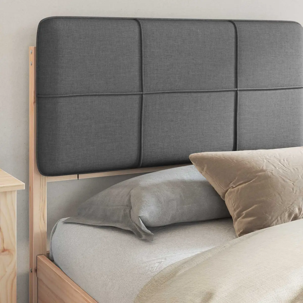 Bed Frame Upholstered Headboard Grey 180 x 200 cm Solid Pine Wood Modern