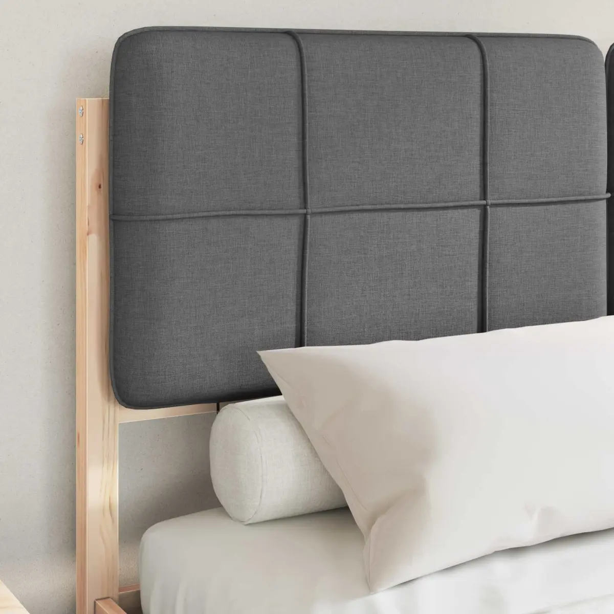 Bed Frame Upholstered Headboard Grey 150 x 200 cm Modern Solid Pine Wood Platform