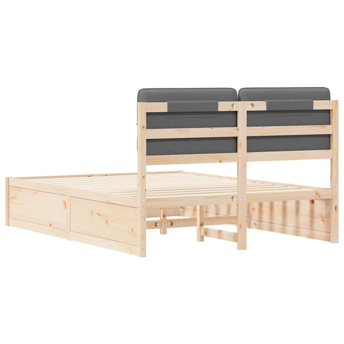 Bed Frame Upholstered Headboard Grey 150 x 200 cm Modern Solid Pine Wood Platform
