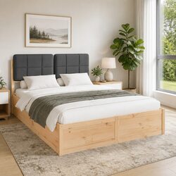 Modern Grey Upholstered Headboard Bed Frame 135 x 190 cm