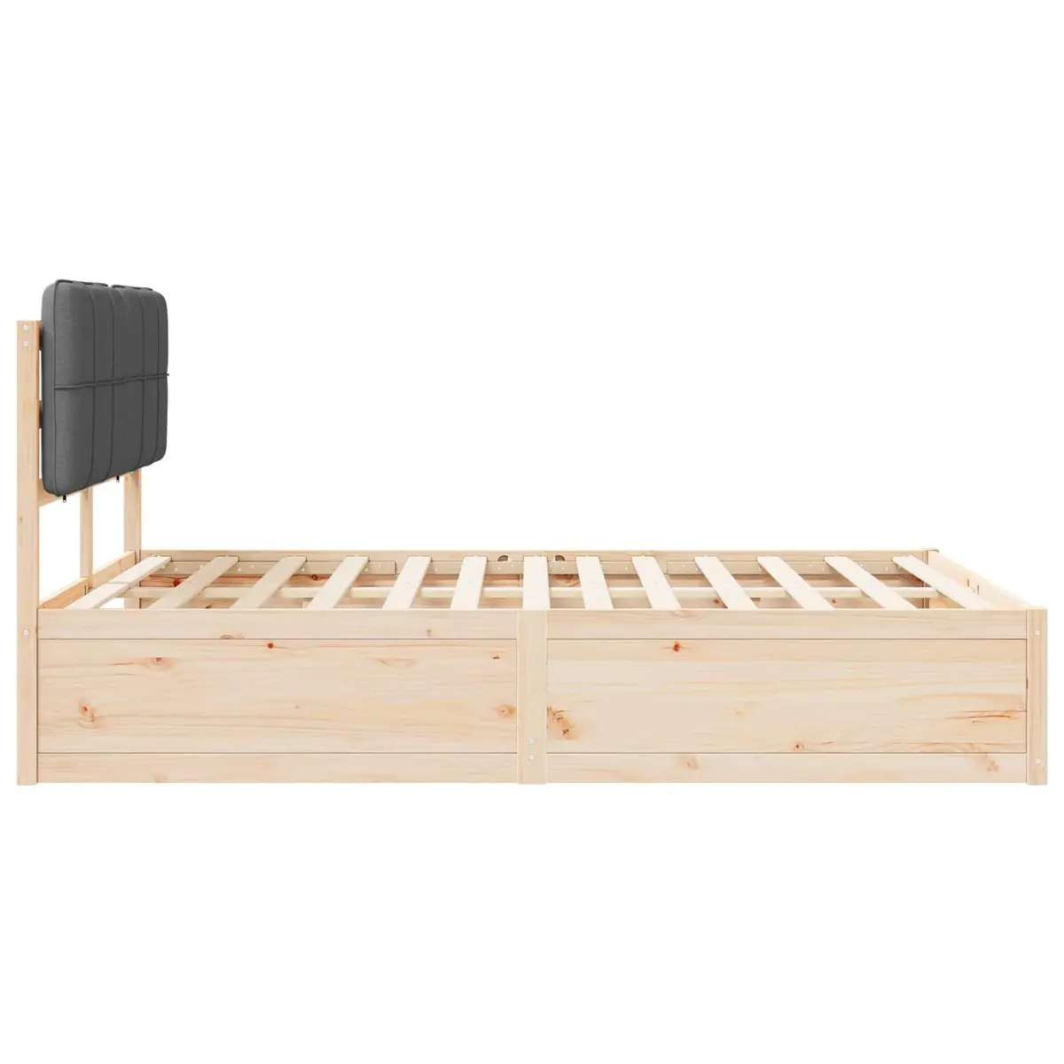 Bed Frame Modern Grey 135 x 190 cm Upholstered Headboard Solid Pine Wood Platform
