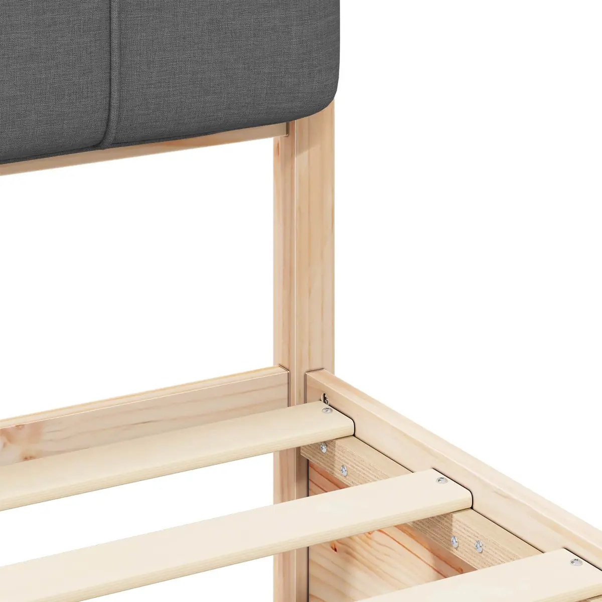 Bed Frame Modern Grey 135 x 190 cm Upholstered Headboard Solid Pine Wood Platform