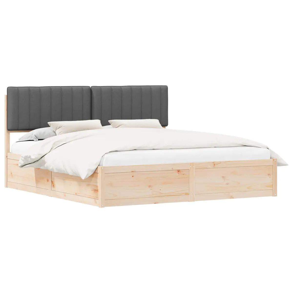 Solid Pine Wood Bed Frame with Upholstered Headboard Dark Grey 180x200cm