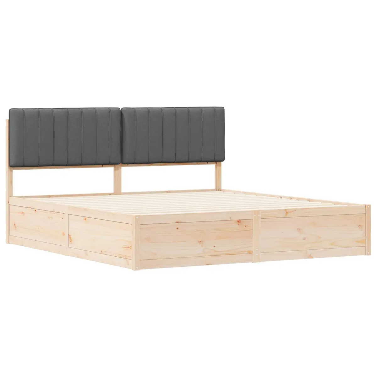 Solid Pine Wood Bed Frame with Upholstered Headboard Dark Grey 180x200cm