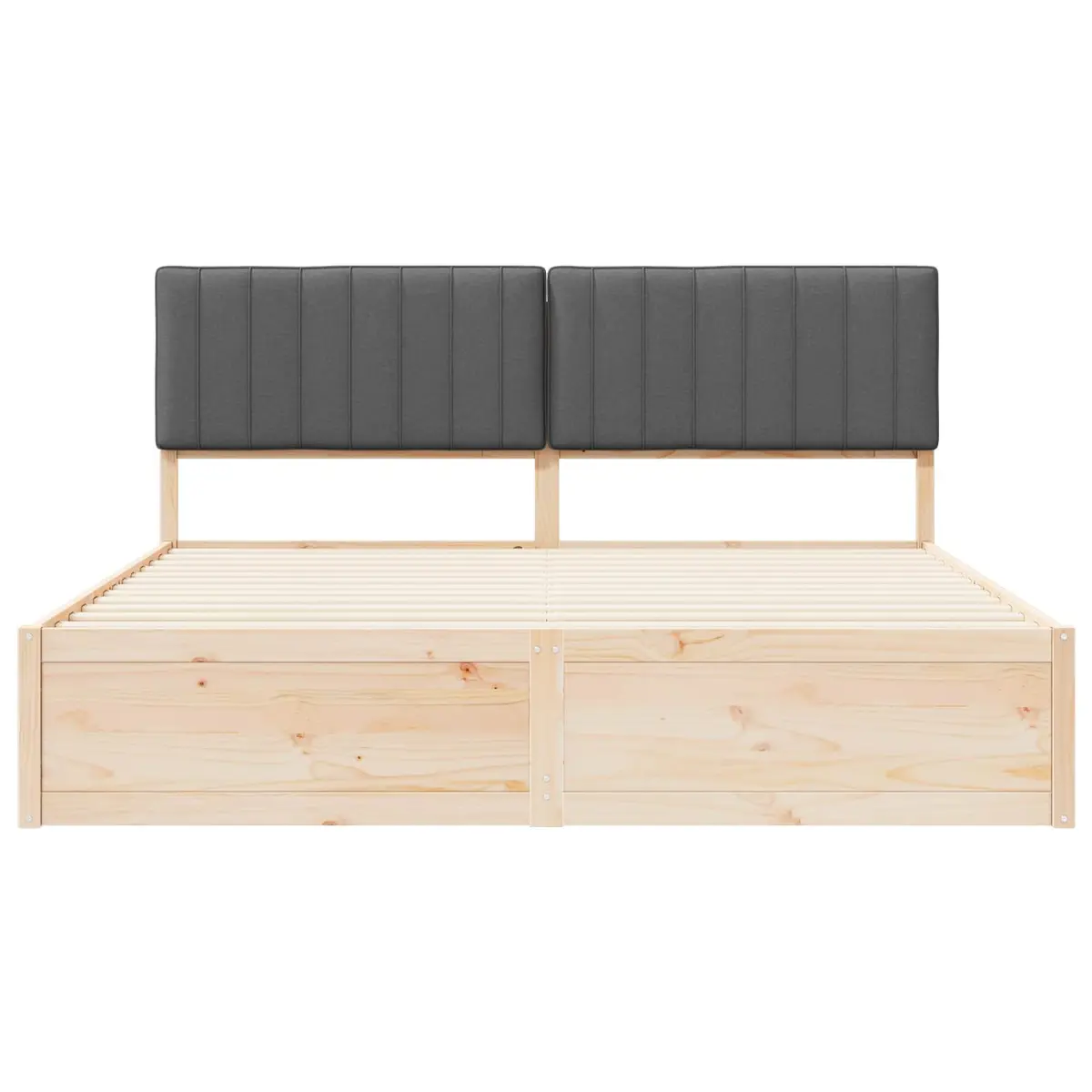 Solid Pine Wood Bed Frame with Upholstered Headboard Dark Grey 180x200cm
