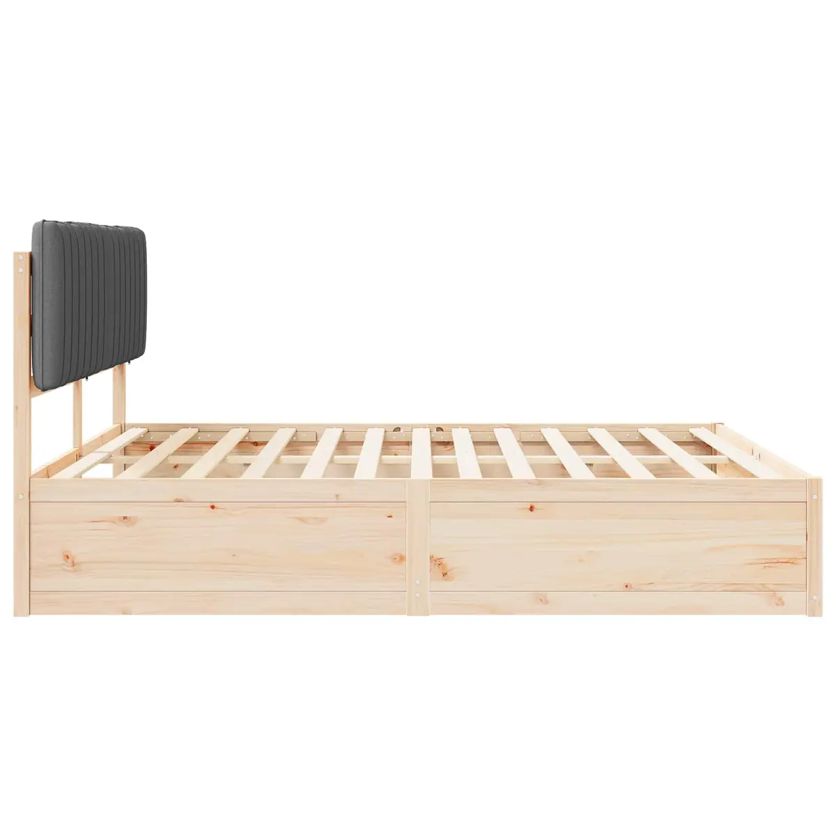 Solid Pine Wood Bed Frame with Upholstered Headboard Dark Grey 180x200cm