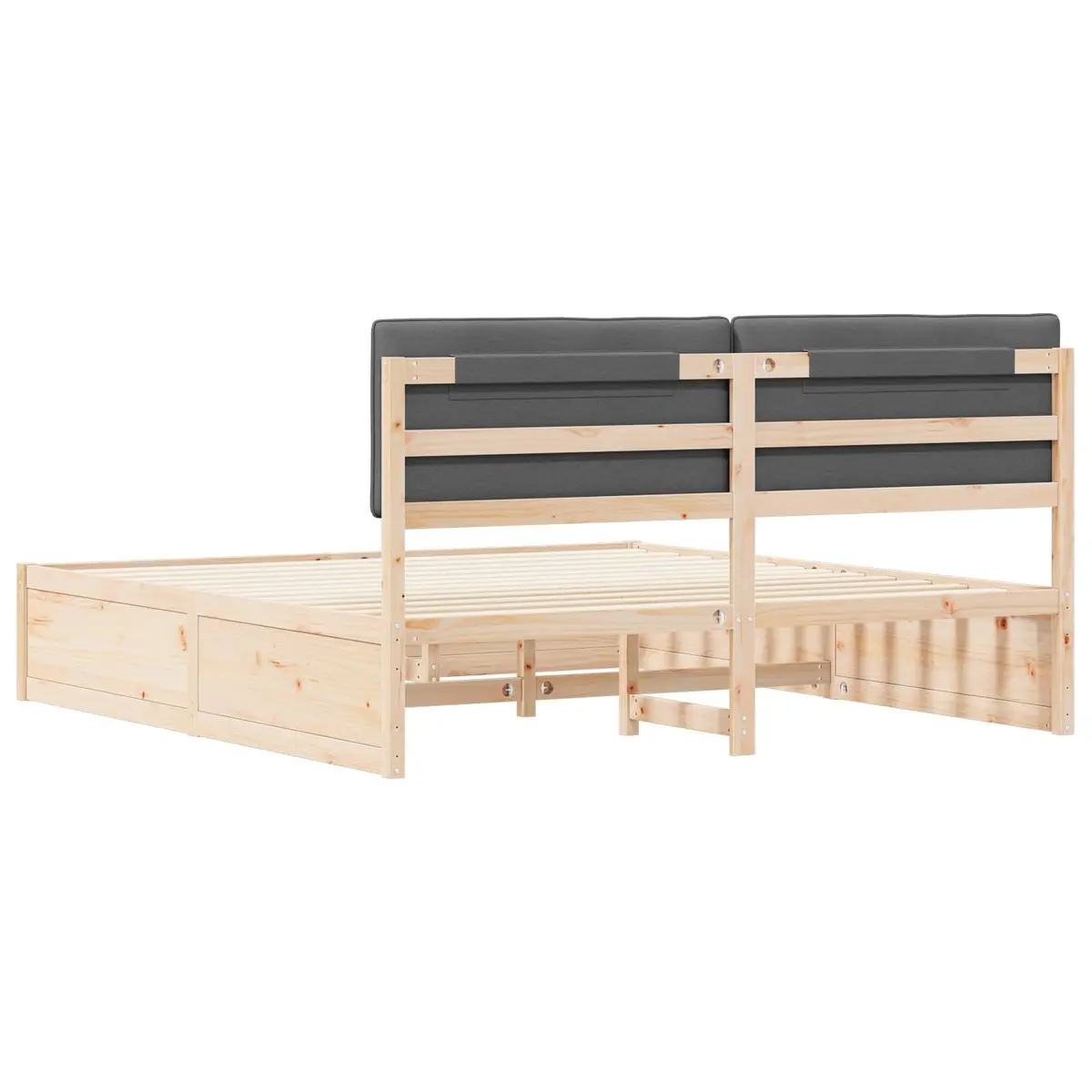 Solid Pine Wood Bed Frame with Upholstered Headboard Dark Grey 180x200cm