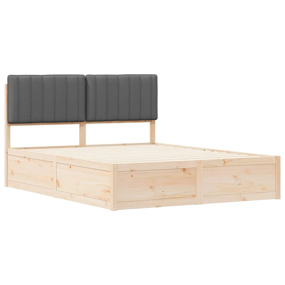 Wooden Bed Frame Grey Upholstered Headboard Platform Slatted Base 150x200cm