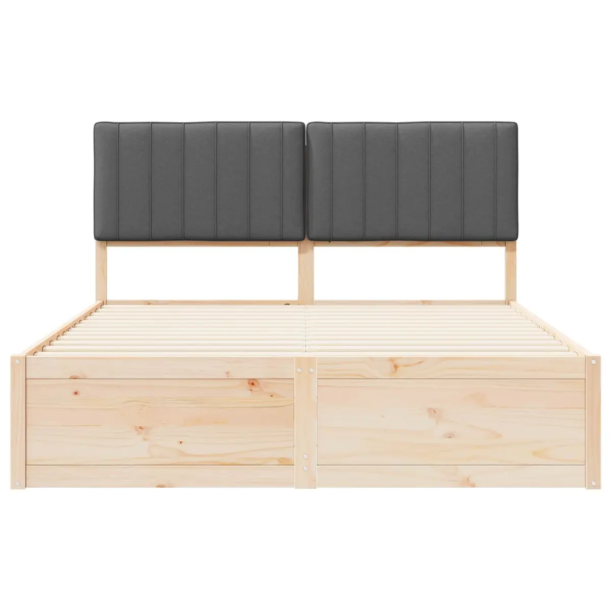 Wooden Bed Frame Grey Upholstered Headboard Platform Slatted Base 150x200cm