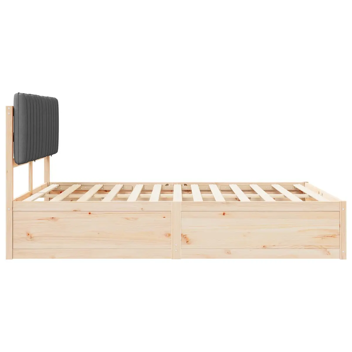 Wooden Bed Frame Grey Upholstered Headboard Platform Slatted Base 150x200cm