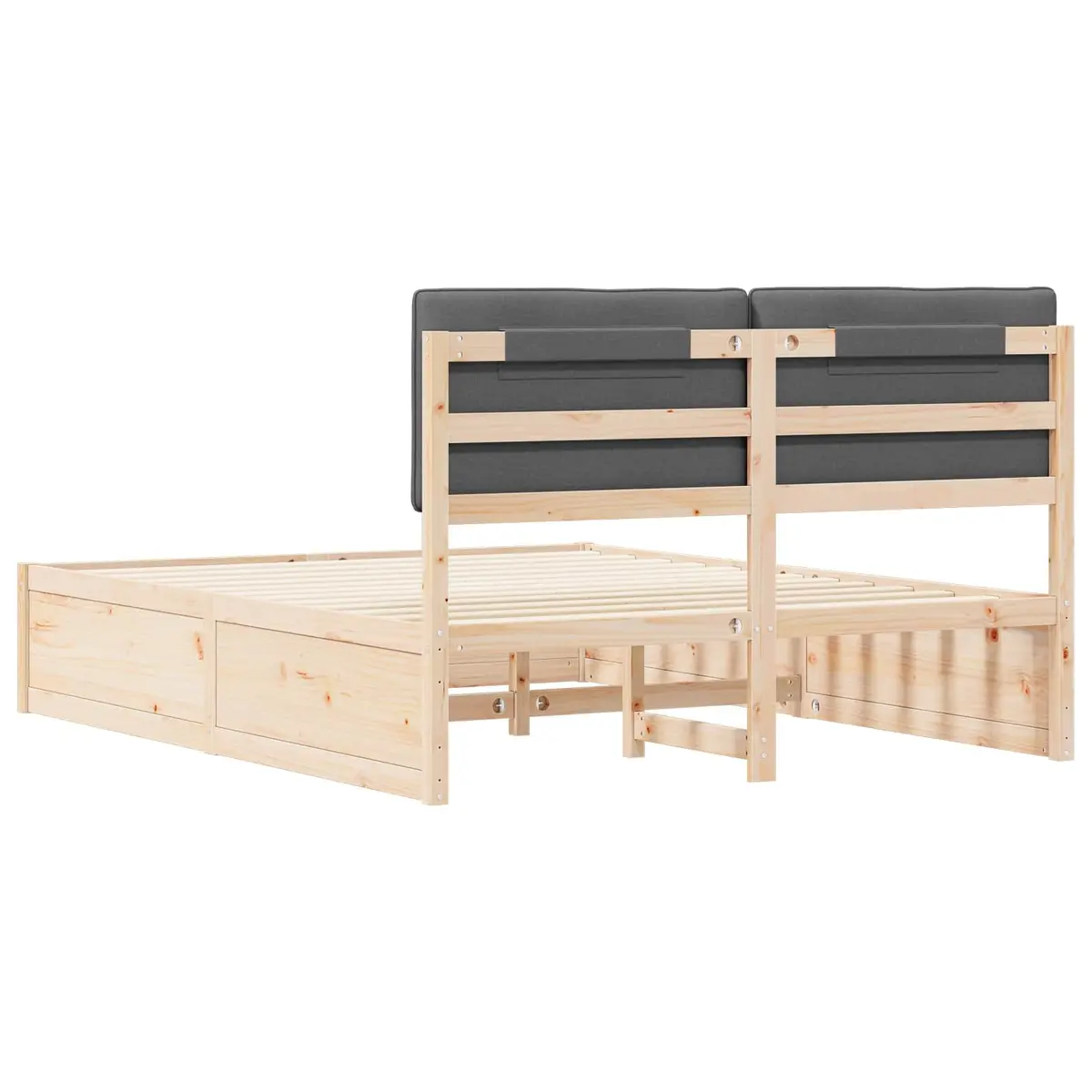 Wooden Bed Frame Grey Upholstered Headboard Platform Slatted Base 150x200cm