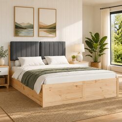 Upholstered Grey Bed Frame with Headboard 135 x 190 cm