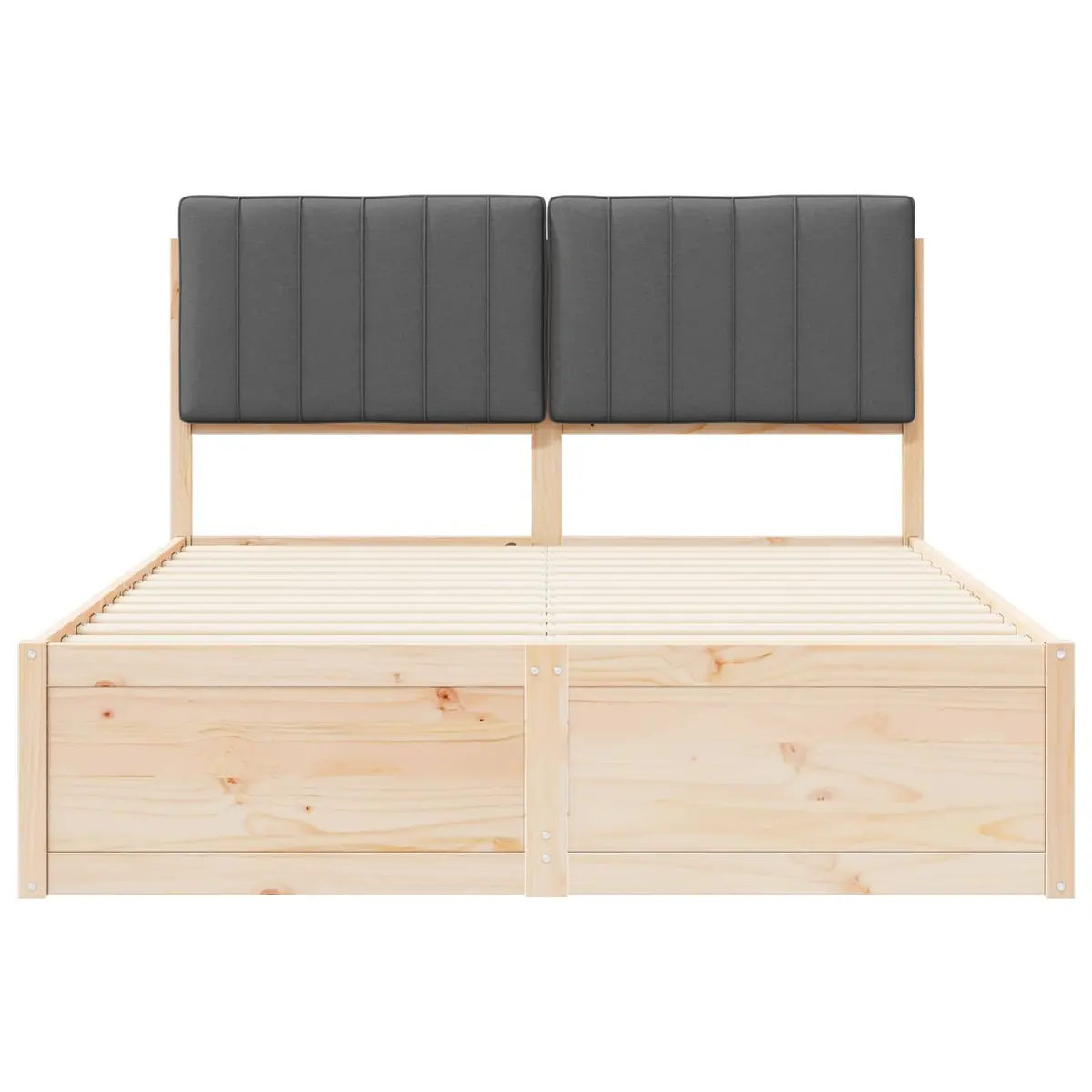 Upholstered Headboard Bed Frame Grey 135x190cm Solid Pine Wood Platform Slatted Base