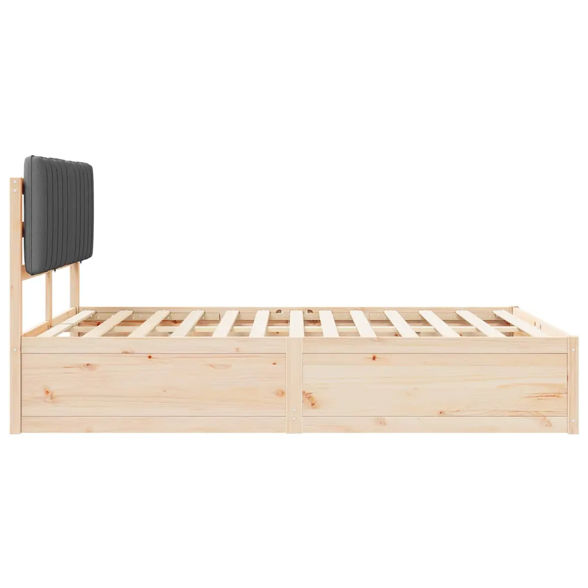 Upholstered Headboard Bed Frame Grey 135x190cm Solid Pine Wood Platform Slatted Base
