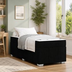Black Fabric Bed Frame with Mattress 90 x 190 cm