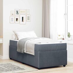 Bed Frame with Mattress Grey 90 x 190 cm Fabric Slatted Modern Bedroom Furniture