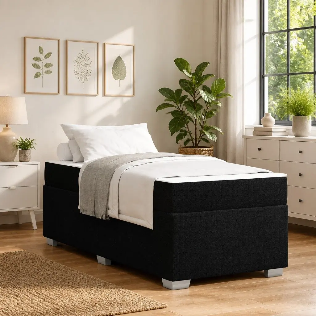 Black Bed Frame and Mattress 90 x 190 cm