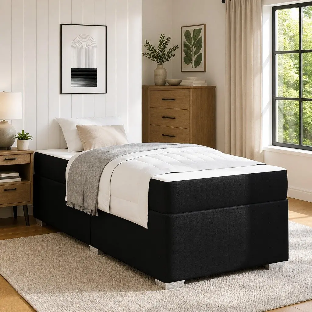 Bed Frame with Mattress Black 90 x 190 cm Modern Fabric and Engineered Wood
