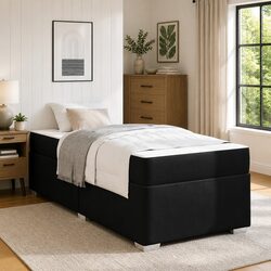Black Fabric Bed Frame with Medium-Firm Mattress 90 x 190 cm