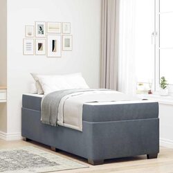 Bed Frame with Mattress Grey 90 x 190 cm Fabric Upholstered Bedroom Furniture
