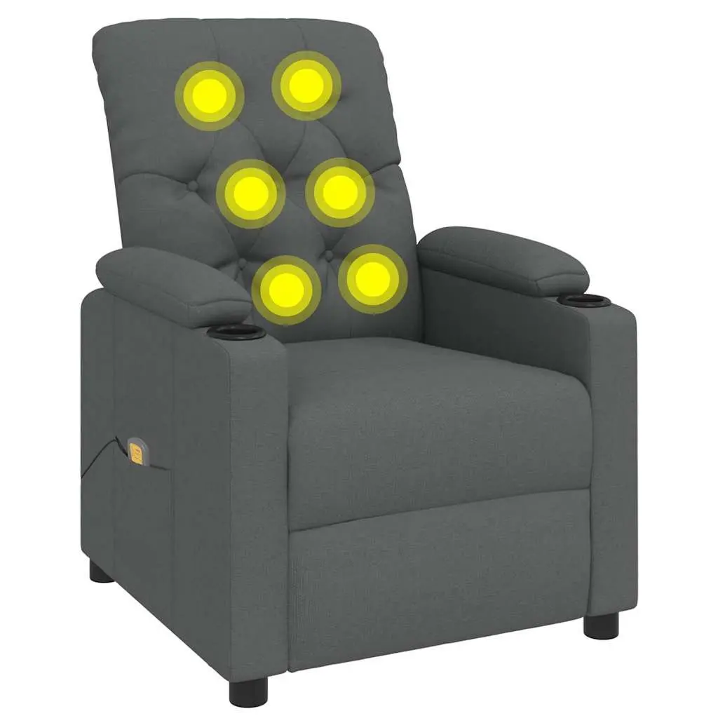 Electric Massage Chair Grey Fabric Reclining Armchair 6 Points Vibration