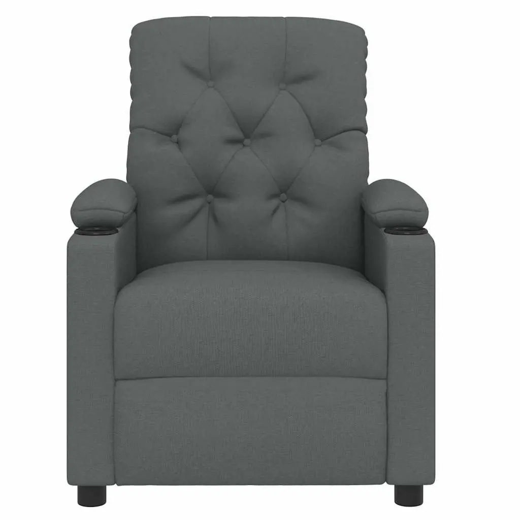 Electric Massage Chair Grey Fabric Reclining Armchair 6 Points Vibration