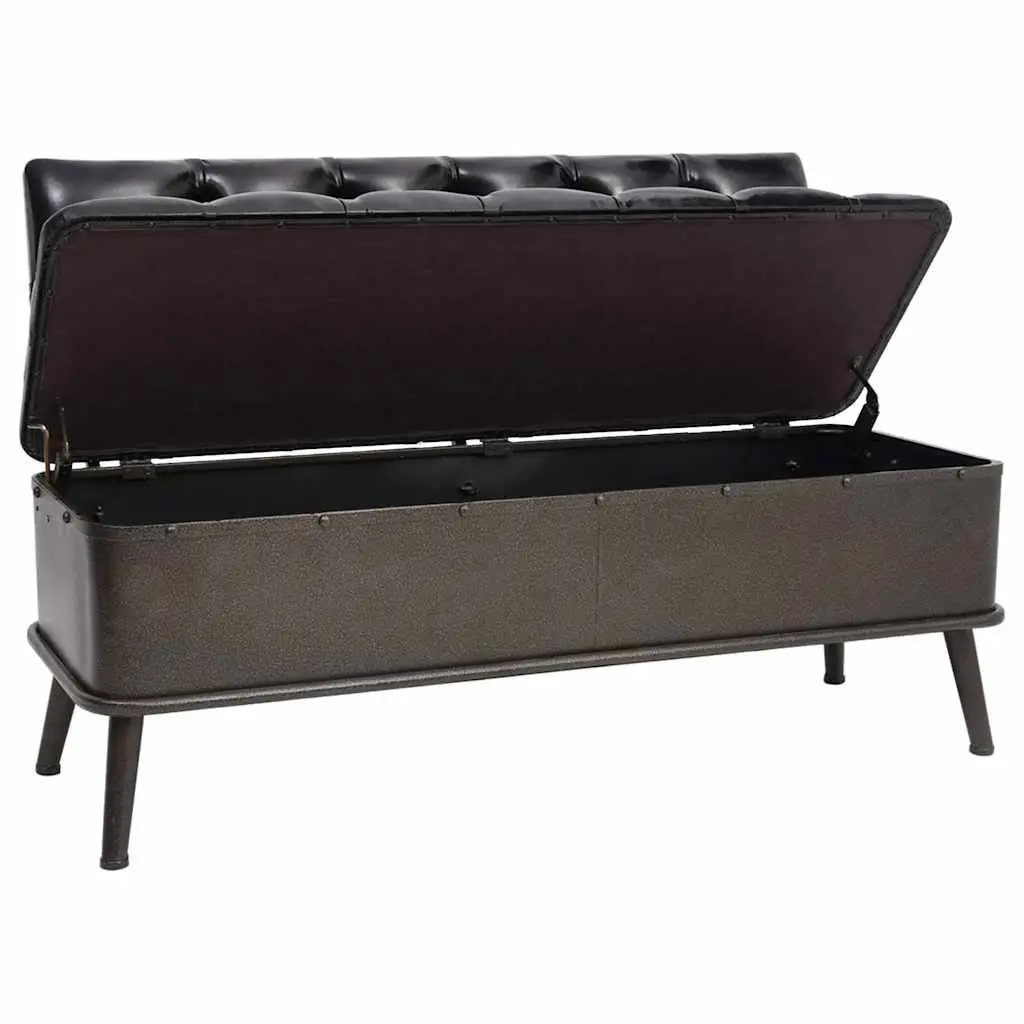 Storage Bench Black Faux Leather 110cm Foam Padded Seat