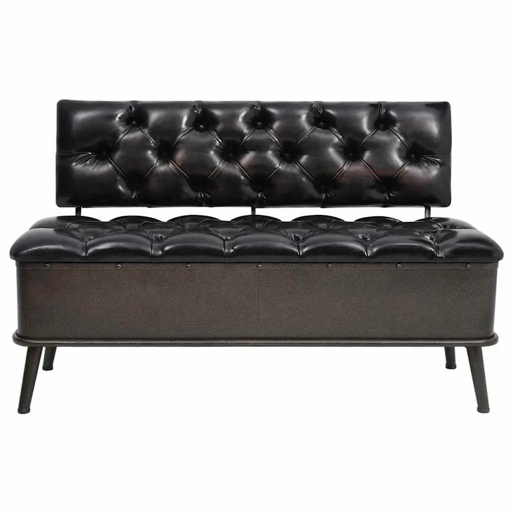 Storage Bench Black Faux Leather 110cm Foam Padded Seat