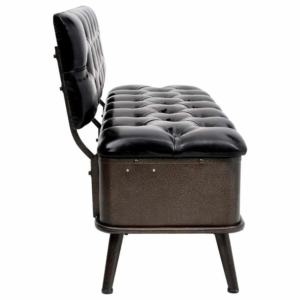 Storage Bench Black Faux Leather 110cm Foam Padded Seat