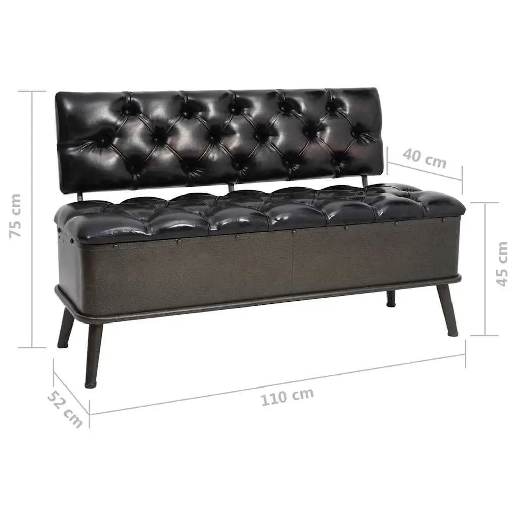 Storage Bench Black Faux Leather 110cm Foam Padded Seat