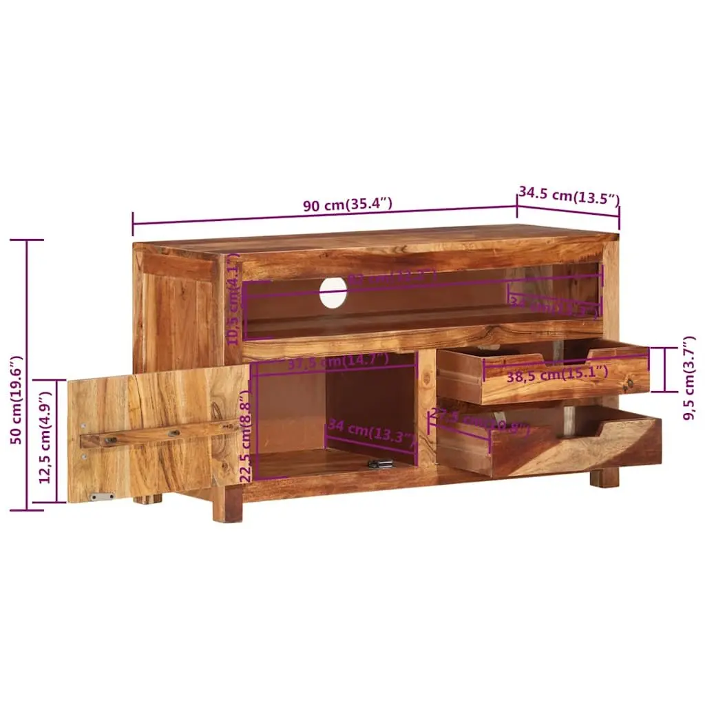 Solid Acacia Wood TV Cabinet 90x34.5x50 cm